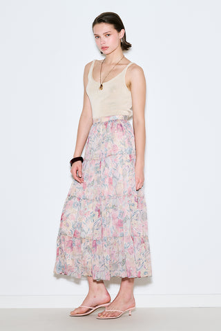 UZUN BÜZGÜLÜ ŞİFON ETEK PASTEL FLORAL