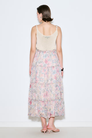 UZUN BÜZGÜLÜ ŞİFON ETEK PASTEL FLORAL