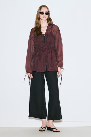 Ruched Tie Blouse Burgundy