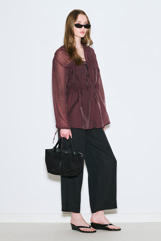 Ruched Tie Blouse Burgundy