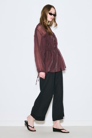 Ruched Tie Blouse Burgundy