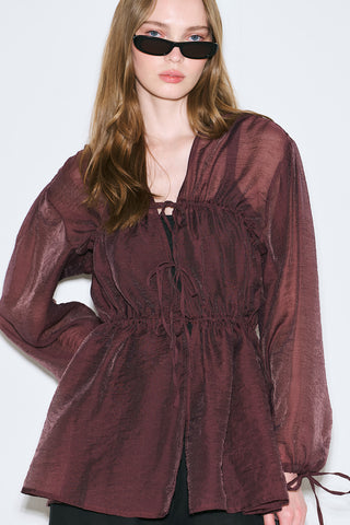 Ruched Tie Blouse Burgundy