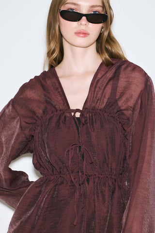Ruched Tie Blouse Burgundy