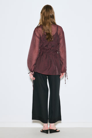 Ruched Tie Blouse Burgundy