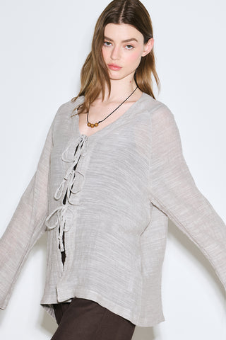 Tie-Front Linen Blend Blouse Natural