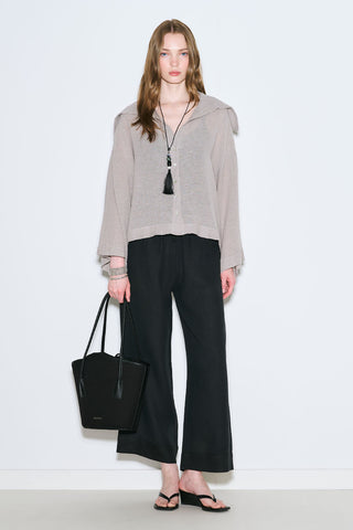 Linen Blend Wide-Collar Shirt Natural