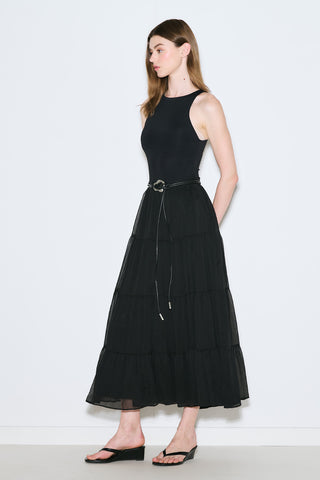 Ruched Chiffon Maxi Skirt Black