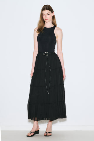 Ruched Chiffon Maxi Skirt Black