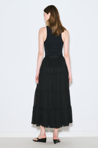 Ruched Chiffon Maxi Skirt Black