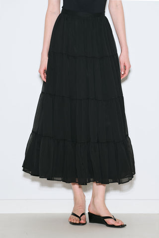Ruched Chiffon Maxi Skirt Black