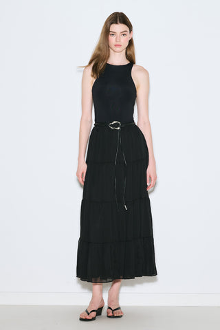 Ruched Chiffon Maxi Skirt Black