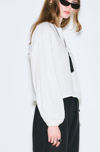 Muslin Puff-Sleeve Crop Blouse Ecru