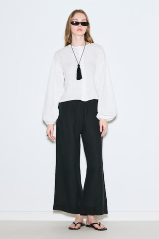 Muslin Puff-Sleeve Crop Blouse Ecru