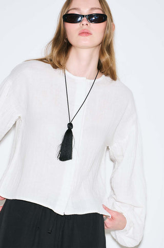 Muslin Puff-Sleeve Crop Blouse Ecru