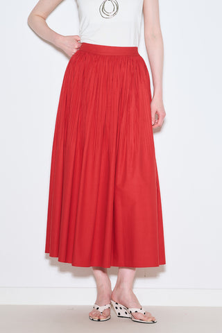 Pleated Wide Skirt Red