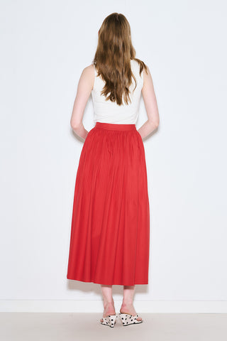 Pleated Wide Skirt Red