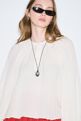 Textured Button-Neck Blouse Ecru