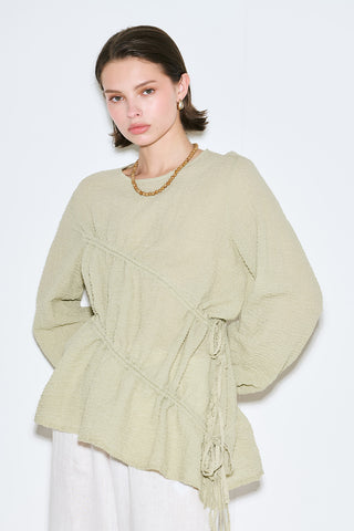 Ruched Tie Textured Tunic Green