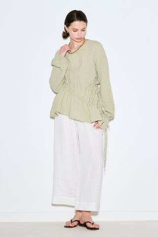 Ruched Tie Textured Tunic Green