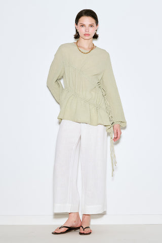 Ruched Tie Textured Tunic Green