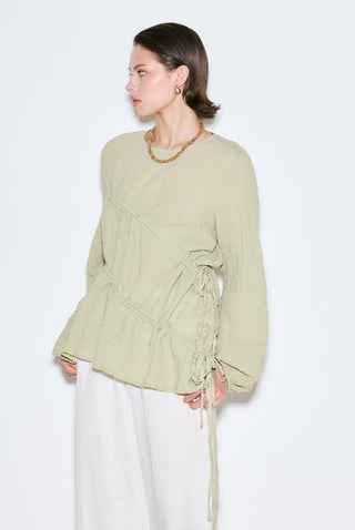 Ruched Tie Textured Tunic Green