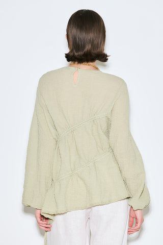Ruched Tie Textured Tunic Green
