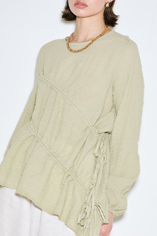Ruched Tie Textured Tunic Green