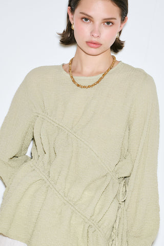 Ruched Tie Textured Tunic Green