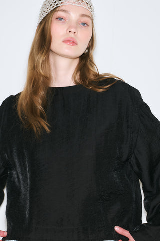 Draped Wide Sleeve Blouse Black