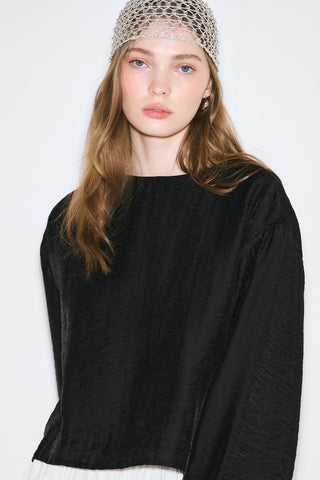 Draped Wide Sleeve Blouse Black