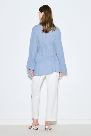 Ruched Tie Textured Tunic Blue