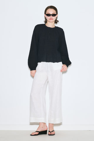 Textured Button-Neck Blouse Black