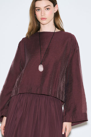 Draped Wide Sleeve Blouse Burgundy