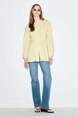Long-Sleeve Pleated Blouse Yellow