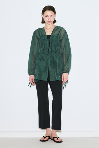 Ruched Tie Blouse Green