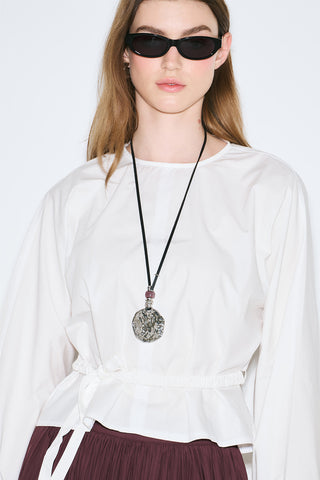 Tie Detail Cropped Blouse Ecru