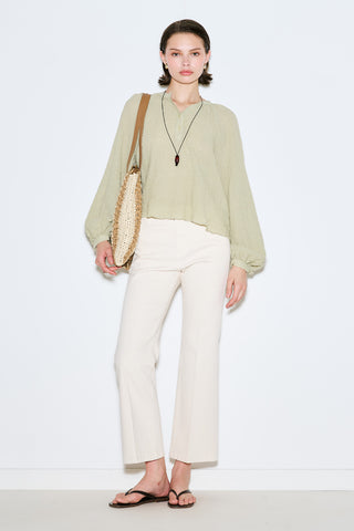 Textured Button-Neck Blouse Green