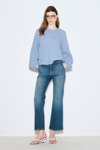 Textured Button-Neck Blouse Blue
