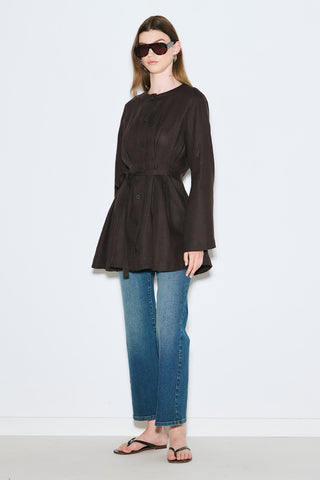 Linen Darted Tunic Dark Brown