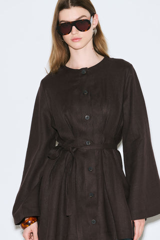 Linen Darted Tunic Dark Brown