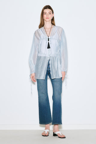 Ruched Tie Blouse Blue
