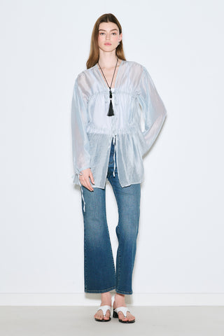Ruched Tie Blouse Blue