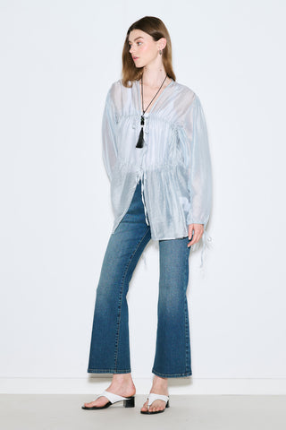 Ruched Tie Blouse Blue