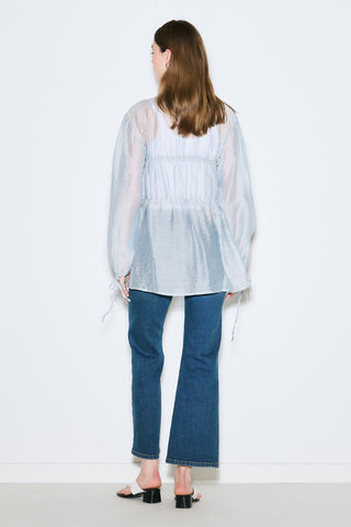 Ruched Tie Blouse Blue
