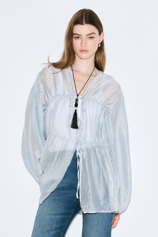 Ruched Tie Blouse Blue