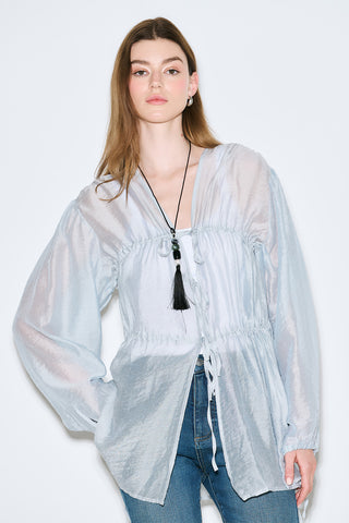 Ruched Tie Blouse Blue