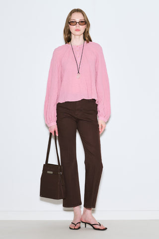 Textured Button-Neck Blouse Pink