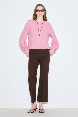 Textured Button-Neck Blouse Pink