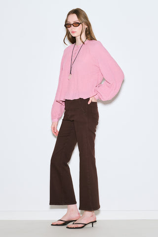 Textured Button-Neck Blouse Pink