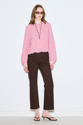 Textured Button-Neck Blouse Pink